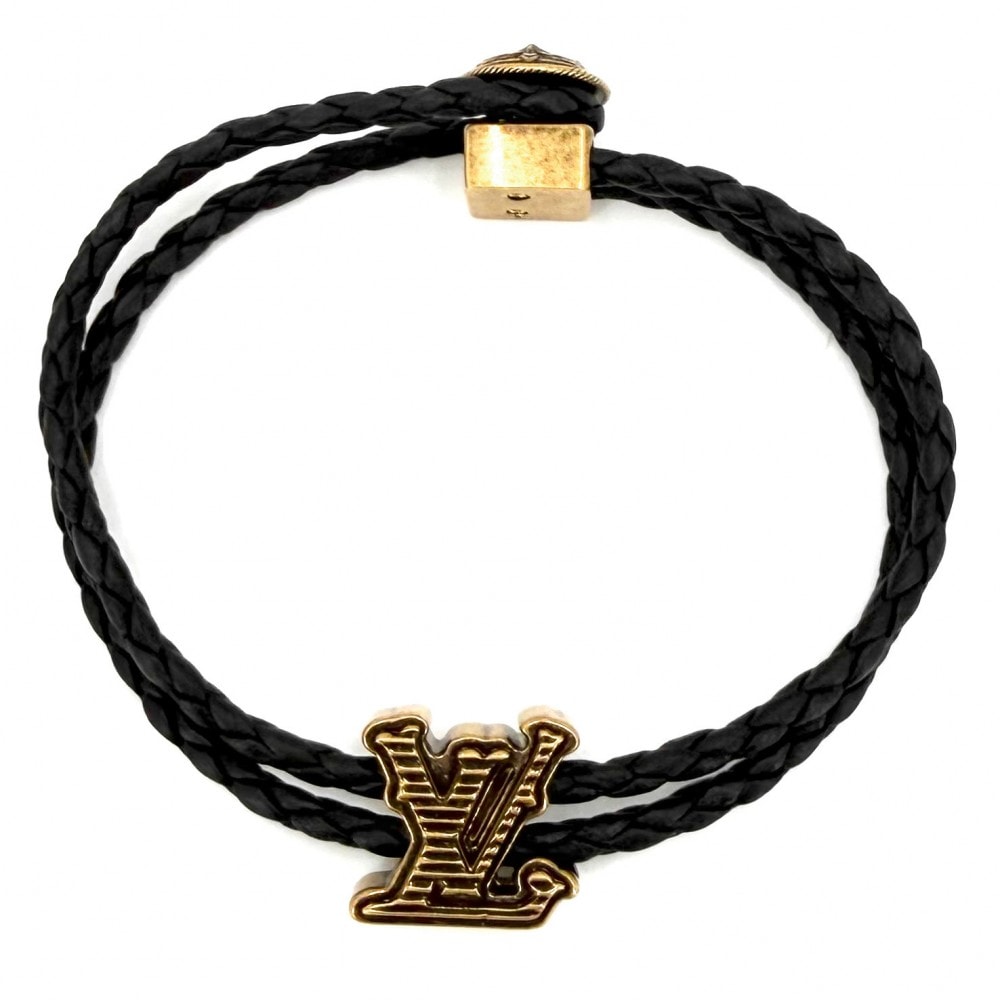 LOUIS VUITTON ルイヴィトン ブレスレット モノグラム LV ロデオ アクセサリー M8735 ブラック 黒 ゴールド メンズ 約13.0g【中古品】