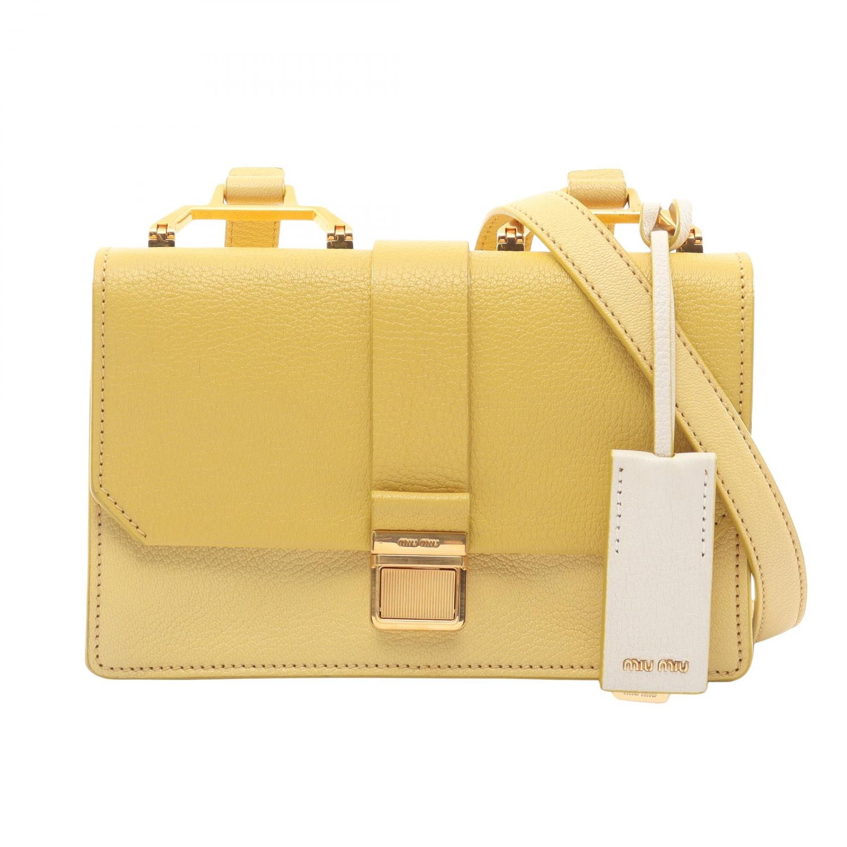 ミュウ ミュウ Miu Miu MADRAS マドラス ショルダーバッグ バッグ レザー レディース イエロー系 / ホワイト系 【中古】