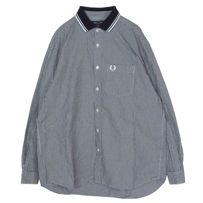 FRED PERRY フレッドペリー BEAMS ビームス × BEAMS ギンガムチェック 切替 長袖 シャツ ブラック系 L【中古】