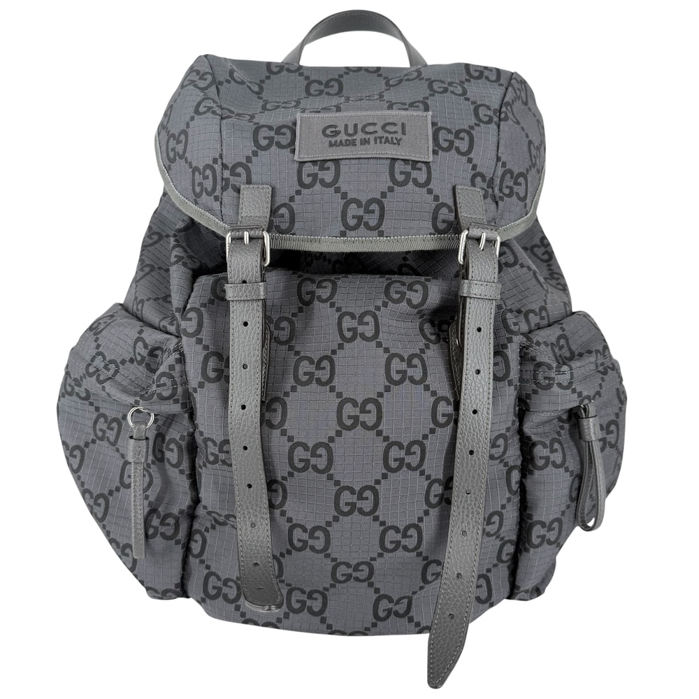 GUCCI グッチ リュック GGリップストップ バックパック 肩掛け 767923 ナイロン  レザー   グレー シルバー金具 メンズ【中古品】