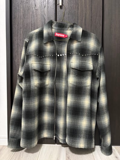 Supreme Studded Shadow Plaid Zip Up Shirt "Black"