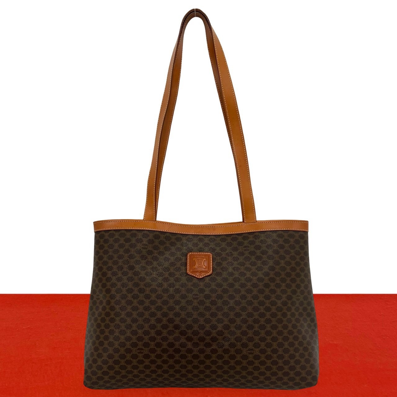 CELINE セリーヌ マカダム ブラゾン 柄 ロゴ レザー PVC トートバッグ ブラウン
49161