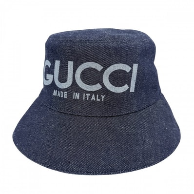 GUCCI グッチ 帽子 デニム バケットハット Mサイズ ファッションアイテム メンズ レディース GGスプリーム 803042 コットン ネイビー 紺 ユニセックス 美品【中古品】