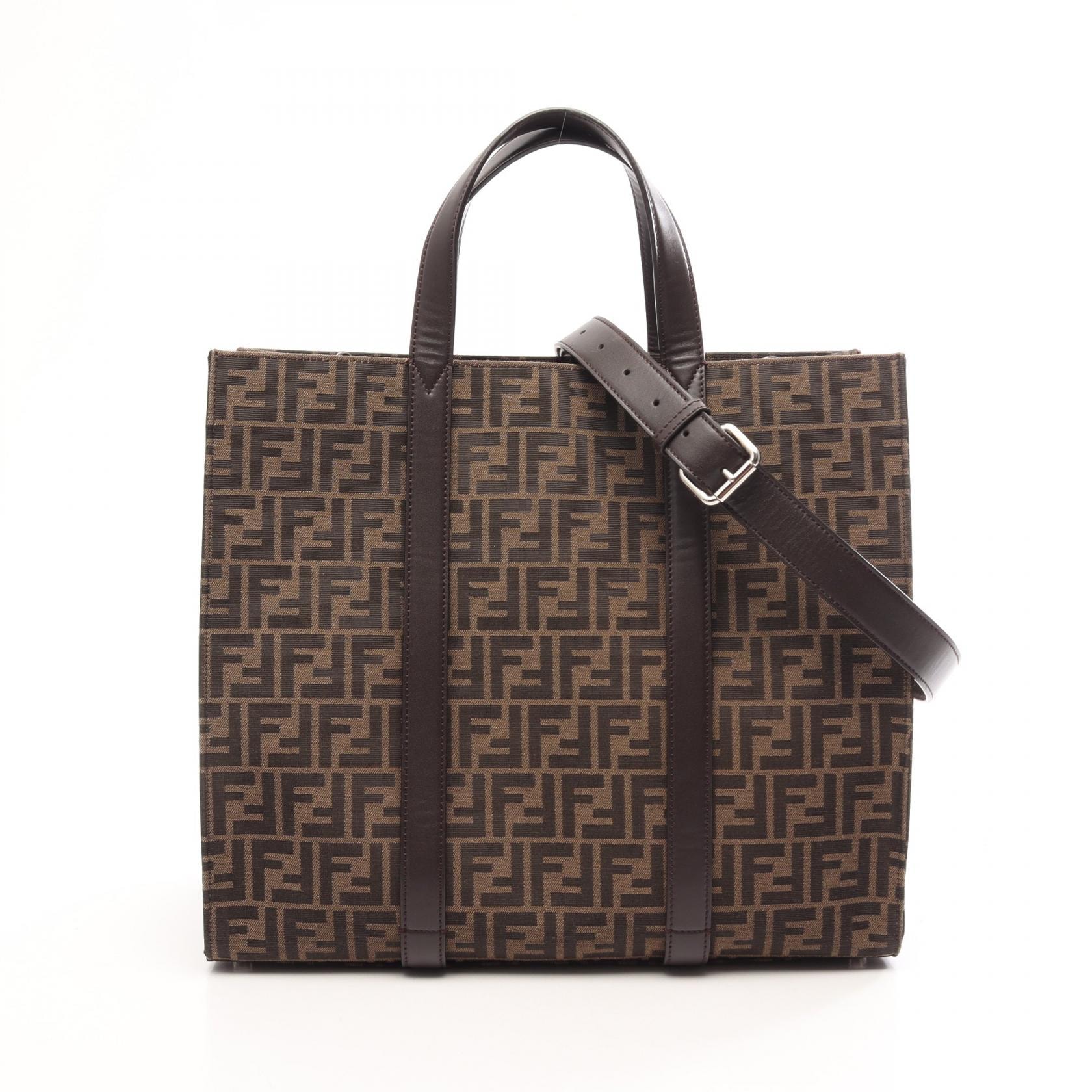 フェンディ FENDI ズッカ 2WAY トートバッグ バッグ キャンバス レザー レディース ブラウン系 【中古】