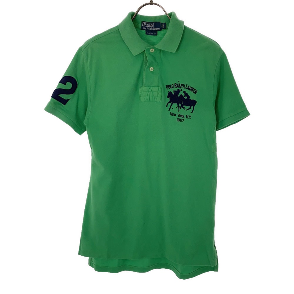 Polo by Ralph Lauren ポロバイラルフローレン ロゴ刺繍 半袖 ポロシャツ S グリーン 鹿の子地