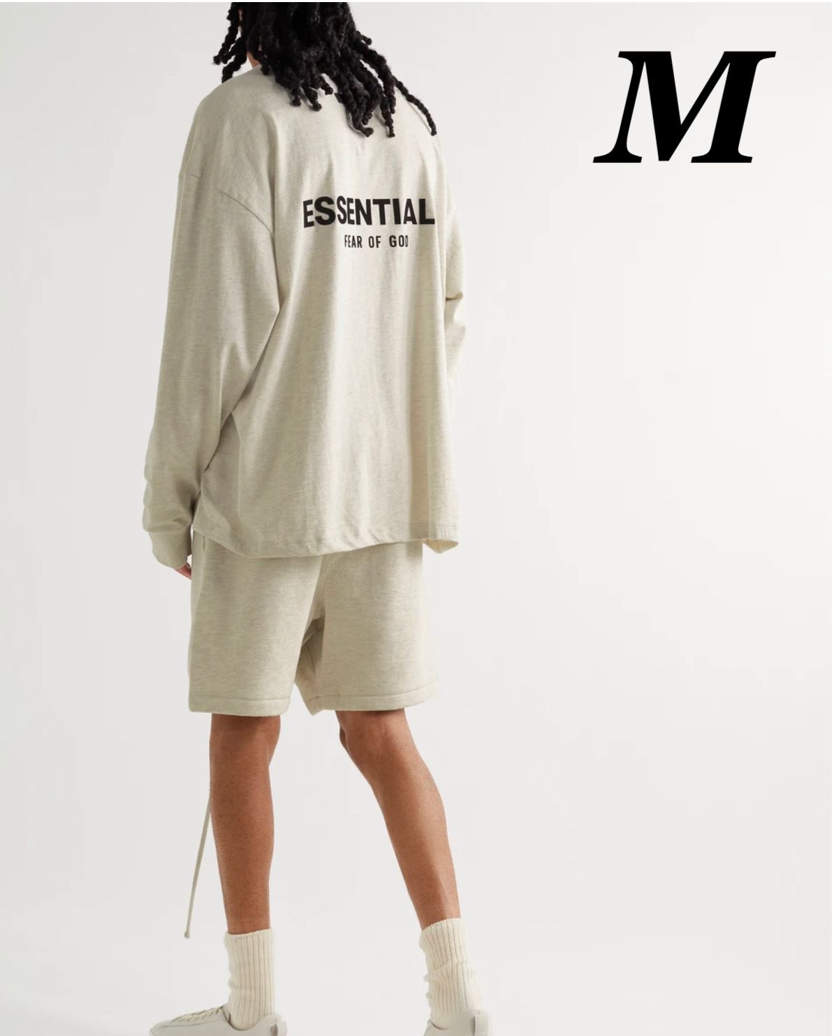 FEAR OF GOD ESSENTIALS BLACK ESS LOGO LS TEE "Light Oatmeal"