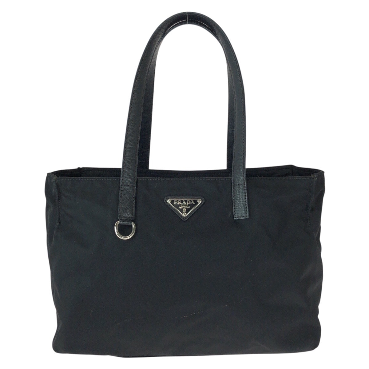 美品 PRADA プラダ テスート サフィアーノ 三角ロゴプレート ブラック 黒 シルバー金具 ナイロン レザー/ トートバッグ ショルダーバッグ 600824 【中古】