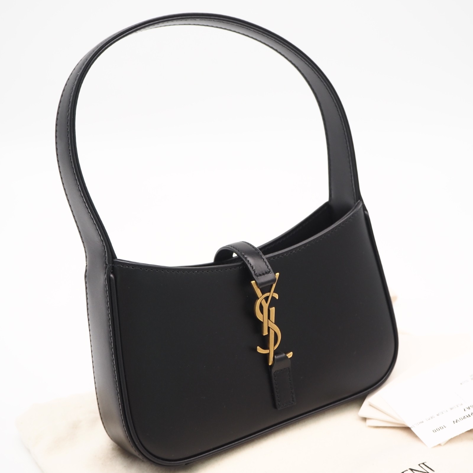 極美品 SAINT LAURENT サンローラン カーフスキンレザー LE 5 A 7 ミニ 710318 ハンドバッグ ブラック カーフレザー レディース