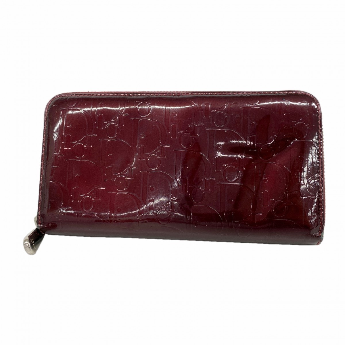 ★SALE【6ed4482】クリスチャンディオール 長財布 エナメル ボルドー シルバー金具【中古】レディース