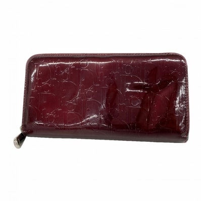 ★SALE【6ed4482】クリスチャンディオール 長財布 エナメル ボルドー シルバー金具【中古】レディース