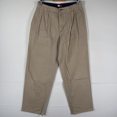 古着 90's/90年代 トミーヒルフィガー TOMMY HILFIGER チノパンツ 長ズボン ボトムス ワンポイントロゴ刺繍 w33 L30 ベージュ系 メンズ