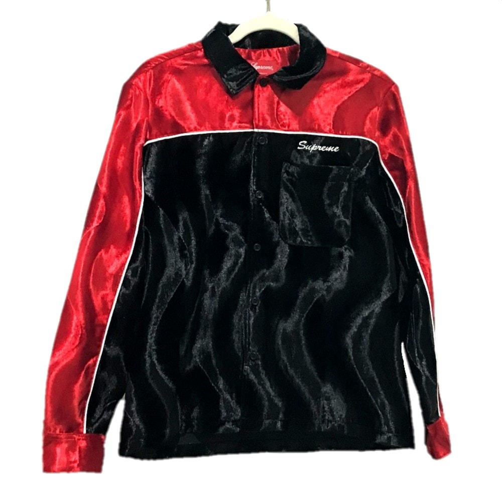 シュプリーム Supreme 18AW Velvet Swirl Work Shirt ベルベット ワーク アパレル 長袖シャツ ポリエステル レッド レッド×ブラック 未使用