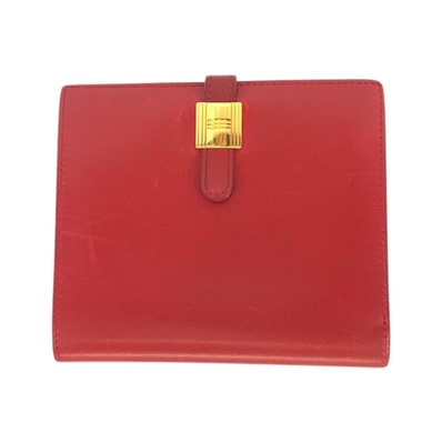 HERMES エルメス ソミュール レッド ゴールド金具 レザー 折財布 コンパクトウォレット ◯X刻印 601446 【中古】