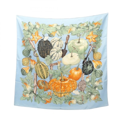 エルメス HERMES カレ90 CITROUILLES ET COLOQUINTES スカーフ 衣料品 シルク シルク レディース ブルー系 / マルチカラー 【中古】