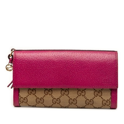 グッチ GGキャンバス 長財布 323396 ベージュ ピンク系 キャンバス レザー レディース GUCCI 【中古】