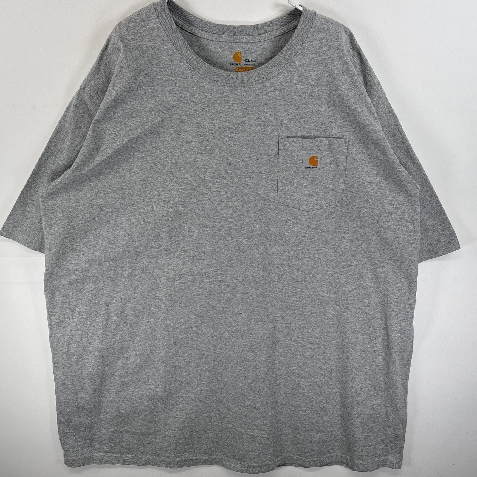 古着 カーハート Carhartt 半袖Tシャツ 大きいサイズ 肉厚 ワンポイント ロゴ 4XL  グレー系 無地 メンズ