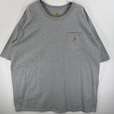 古着 カーハート Carhartt 半袖Tシャツ 大きいサイズ 肉厚 ワンポイント ロゴ 4XL グレー系 無地 メンズ