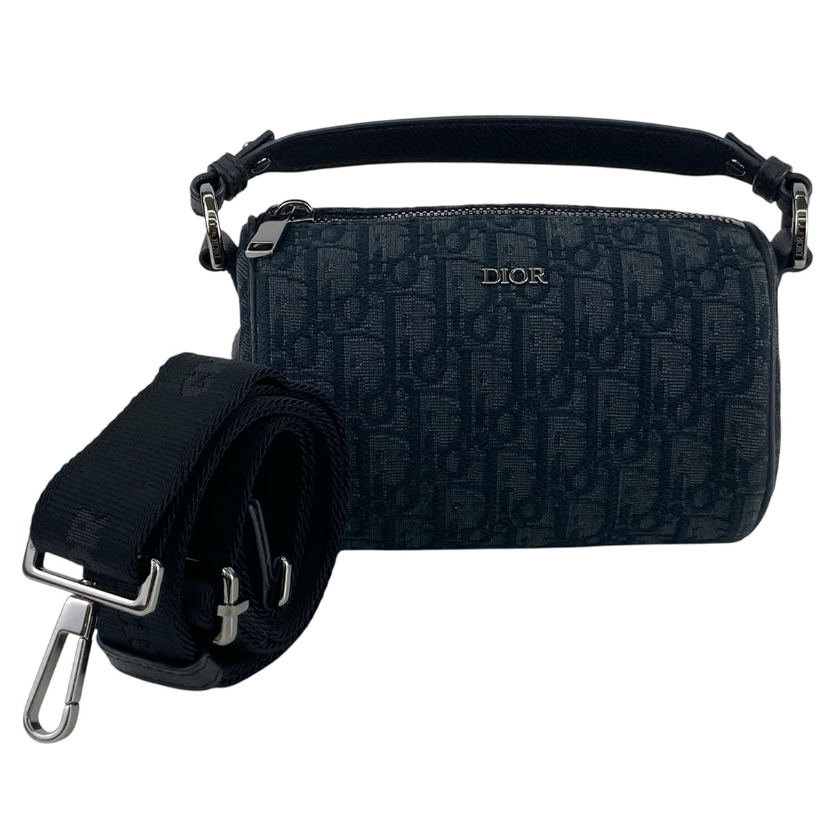 Christian Dior クリスチャンディオール ローラー ミニ オブリーク ショルダーバッグ キャンバス レザー ブラック  レディース【中古】