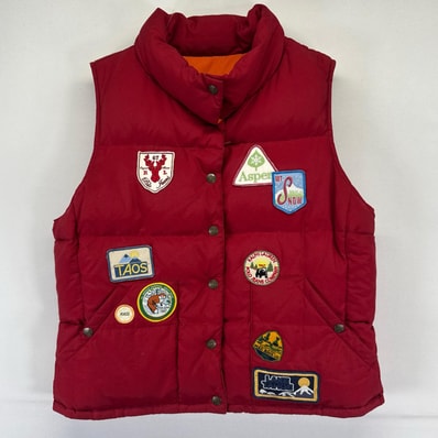 古着 ポロ・ラルフローレン POLO RALPH LAUREN ベスト ダウン ワッペン ボタン リバーシブル L レッド系 レディース