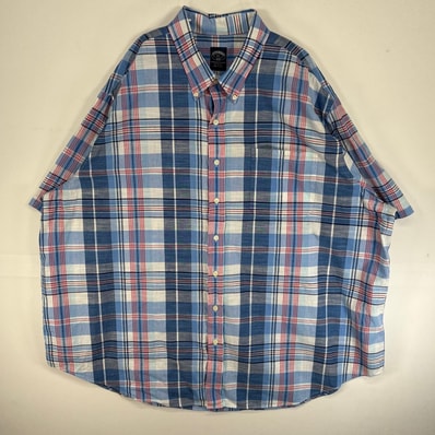 古着 ブルックスブラザーズ Brooks Brothers 半袖シャツ 胸ポケ ボタンダウン 大きいサイズ 1818 薄手 3XL ブルー系 マルチカラー メンズ
