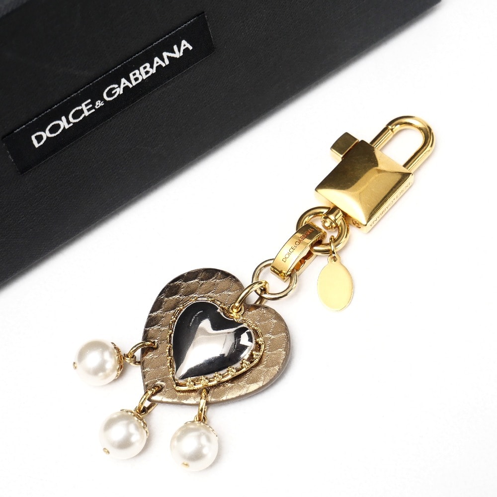 DOLCE&GABBANA ドルチェアンドガッバーナ チャーム メタル キーホルダー ハート フェイクパール イタリア製 ブランド古着【中古】20261006/RB1160