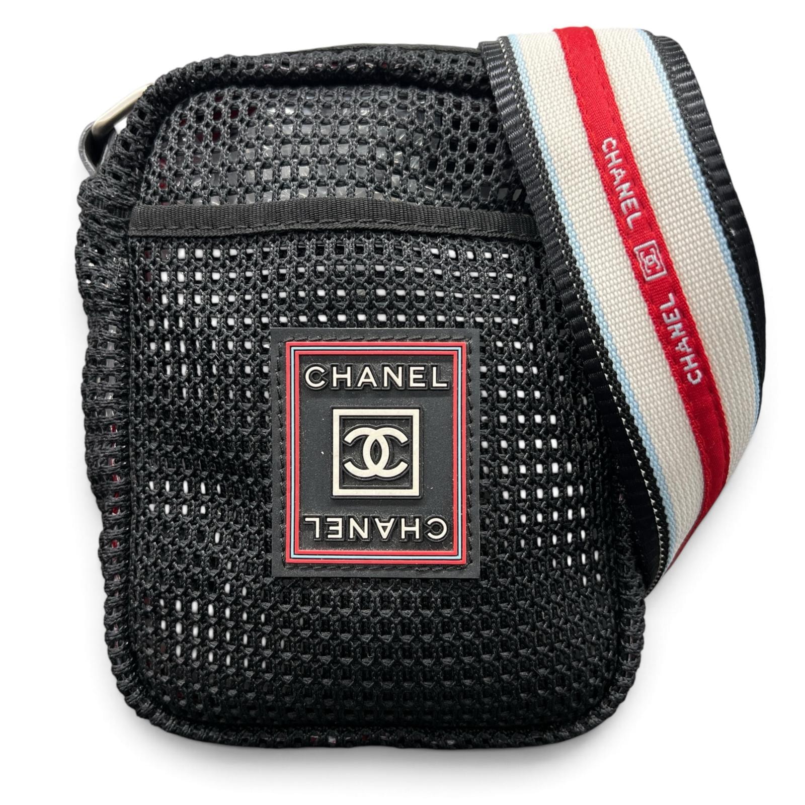 CHANEL 希少 美品 シャネル スポーツライン メッシュ ココマーク ショルダーバッグ 11番台シリアル ナイロン レザー クロスボディ ポシェット ロゴ ヴィンテージ Y2K ABランク 鑑定済 中古 シャネルバッグ