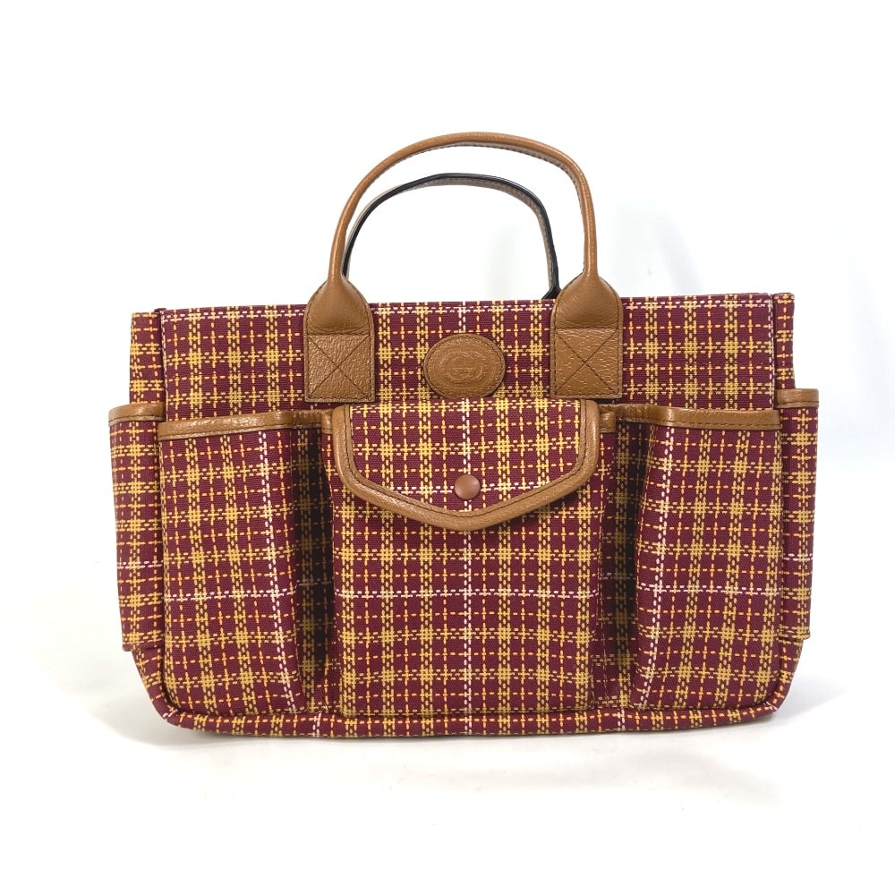 グッチ GUCCI チルドレンズ 628159 チェック トートバッグ カバン ハンドバッグ キャンバス/レザー ブラウン/ボルドー系 美品