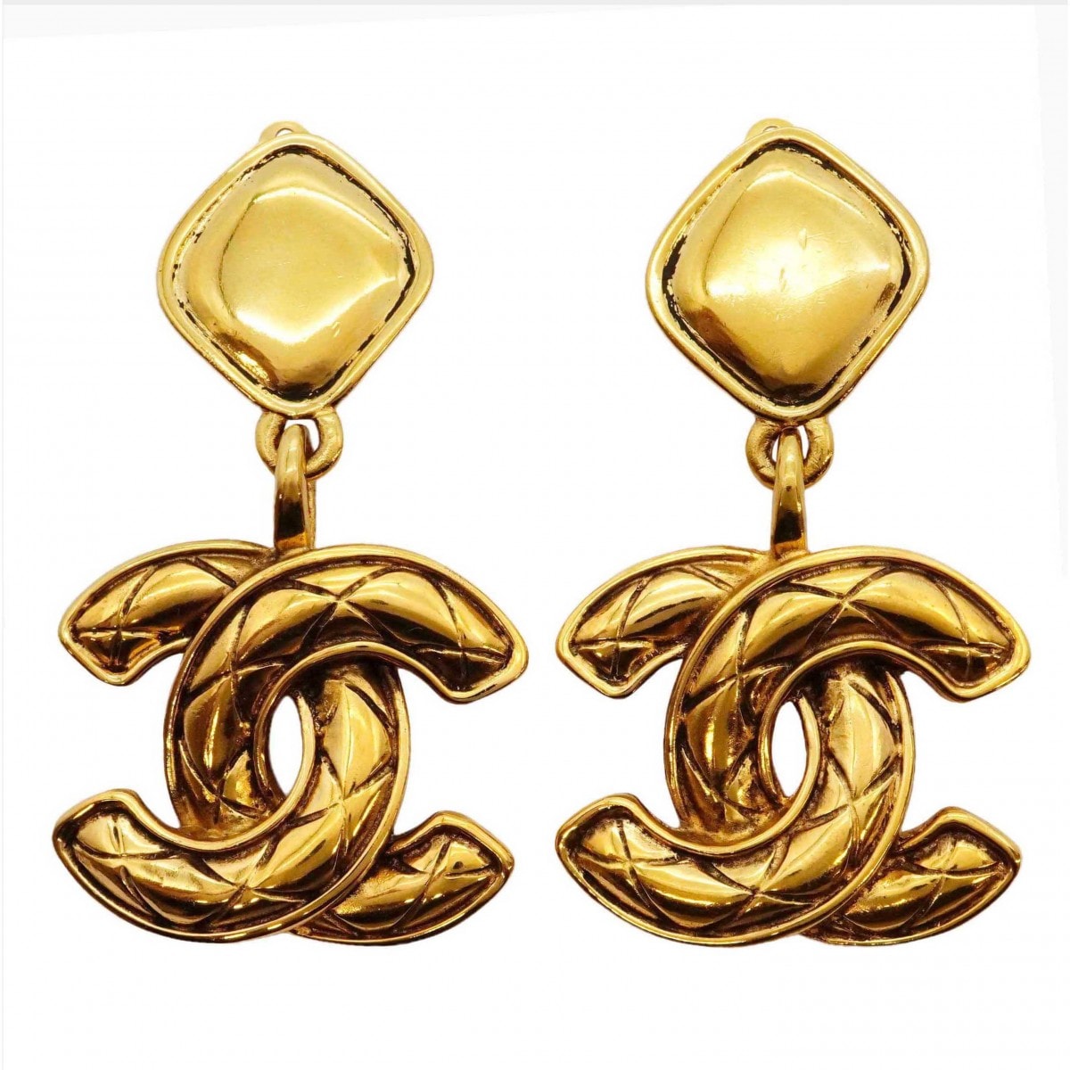 【6jcb0989-k】シャネル イヤリング ヴィンテージ ココマーク マトラッセ GPメッキ ゴールド【中古】レディース