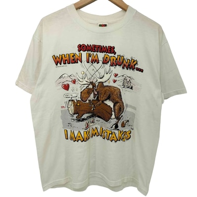 90-2000s BEST トナカイ メッセージ クルーネックTシャツ エロT【1140074854266】