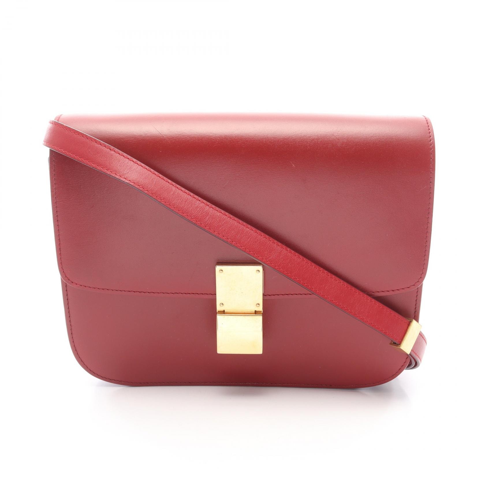 セリーヌ CELINE クラシック ボックス ミディアム ショルダーバッグ バッグ レザー レディース レッド系 【中古】