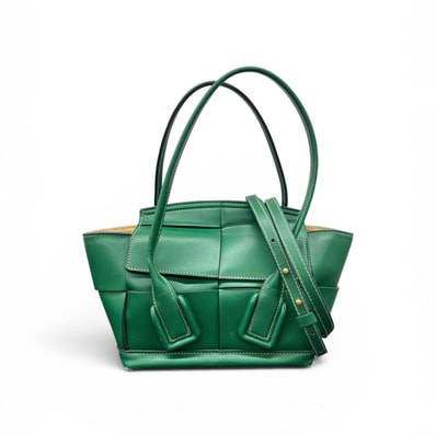 BOTTEGA VENETA 希少カラー ミニ ザ アルコ マキシイントレチャート 2way トートバッグ 600606 レザー グリーン ハンドバッグ ショルダーバッグ Bランク 中古 鑑定済 ボッテガバッグ
