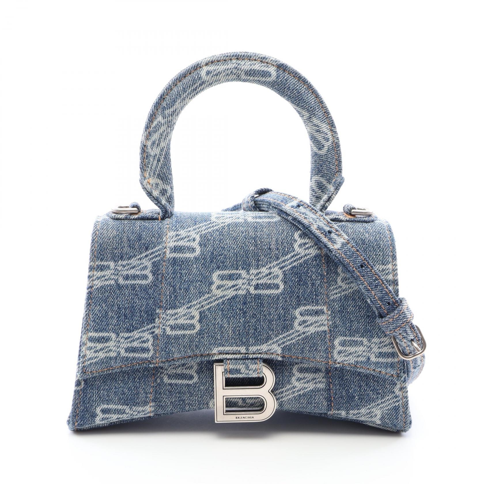 バレンシアガ BALENCIAGA HOURGLASS XS BBモノグラム 2WAY ハンドバッグ バッグ デニム レディース ブルー系 【中古】