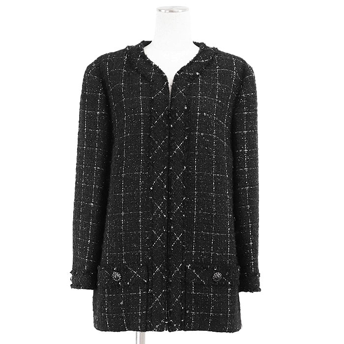 【美品】 シャネル CHANEL HOMME シャネル オム ファンタジーツイード ジャケット レディース ブラック 46 CHANEL