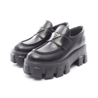 プラダ PRADA モノリス ブラッシュドレザー ローファー 靴 レザー レディース ブラック系 【中古】