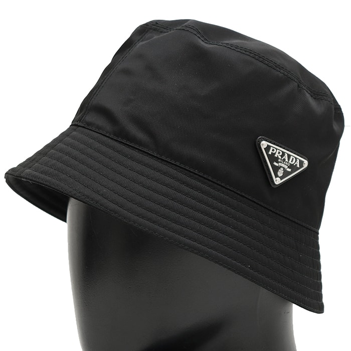 【美品】PRADA プラダ リナイロン バケットハット サイズ S レディース メンズ ユニセックストライアングルロゴ ナイロン100% 帽子 小物 ブラック 黒 イタリア製