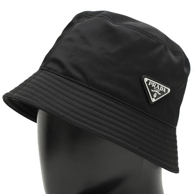 【美品】PRADA プラダ リナイロン バケットハット サイズ S レディース メンズ ユニセックストライアングルロゴ ナイロン100% 帽子 小物 ブラック 黒 イタリア製