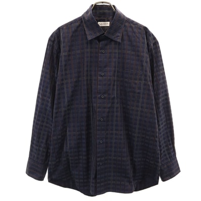 LANVIN LA COLLECTION ランバンコレクション 日本製 チェック柄 長袖 コットンシャツ L ネイビー