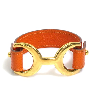 エルメス HERMES ブレスレット パバン レザー/メタル オレンジ/ゴールド レディース【中古】 e61976c