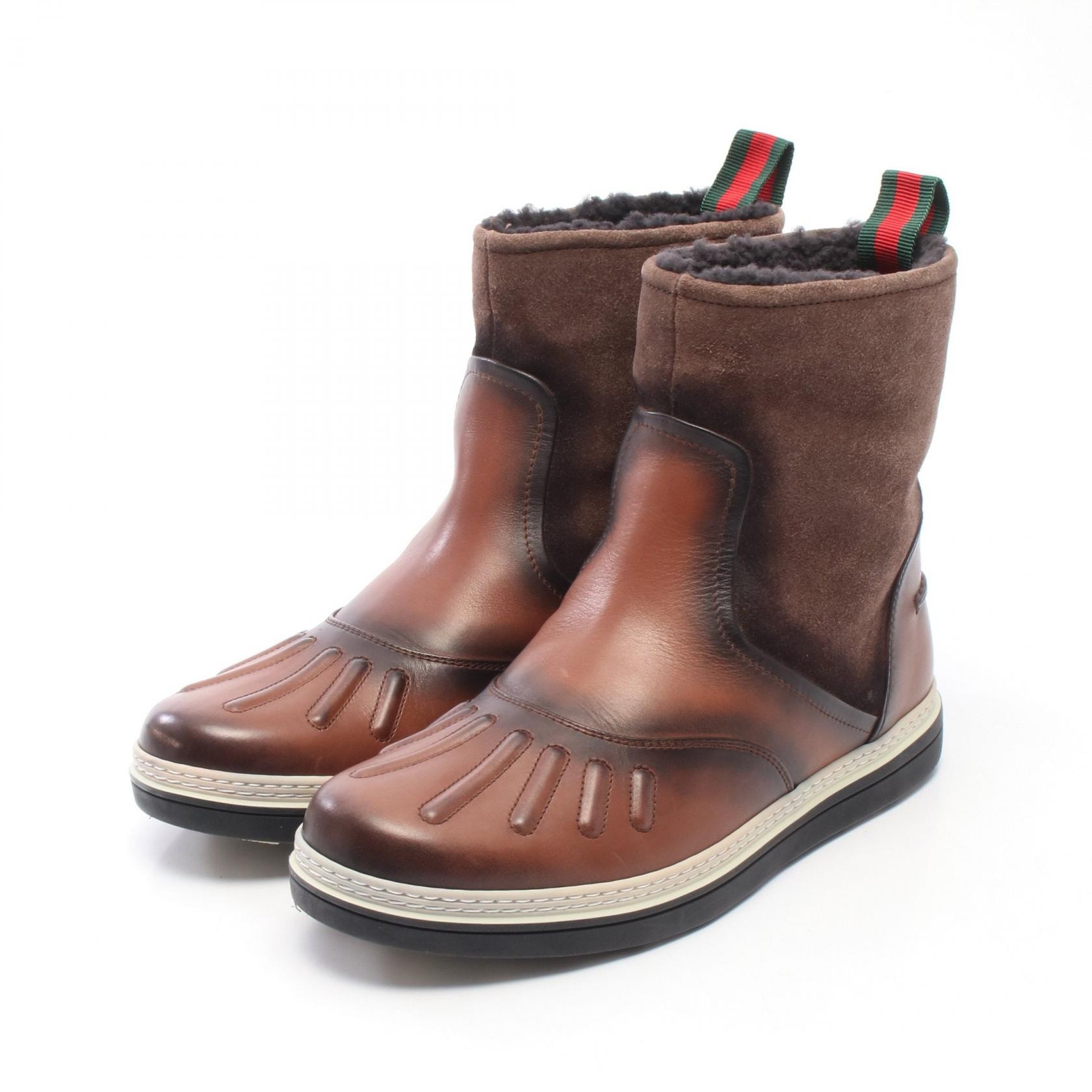 グッチ GUCCI ショート ブーツ 靴 レザー スウェード メンズ ブラウン系 【中古】
