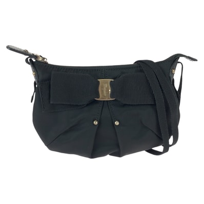 美品 Salvatore Ferragamo サルヴァトーレフェラガモ ヴィンテージ ヴァラリボン ブラック 黒 ナイロン レザー/ ショルダーバッグ ポシェット 601005 【中古】
