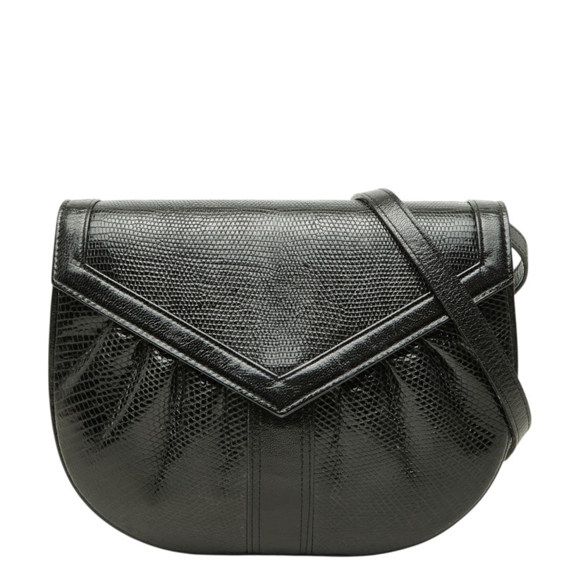 サンローラン ヴィンテージ リザード型押し ショルダーバッグ ブラック レザー レディース SAINT LAURENT 【中古】