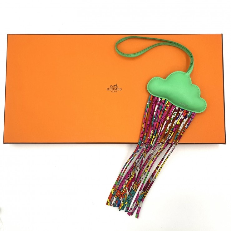 HERMÈS(エルメス)petit h プティアッシュ クラウドチャーム ヴィンテージ バッグチャーム レザー シルク マルチカラー グリーン レディース【中古】