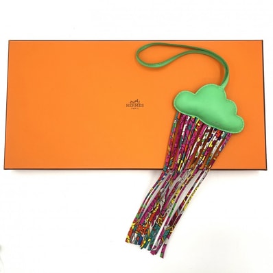 HERMÈS(エルメス)petit h プティアッシュ クラウドチャーム ヴィンテージ バッグチャーム レザー シルク マルチカラー グリーン レディース【中古】