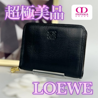 超極美品 LOEWE アマソナ コンパクト ウォレット ブラック レディース メンズ