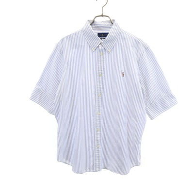 RALPH LAUREN ラルフローレン ストライプ柄 半袖 ボタンダウンシャツ XL ホワイト