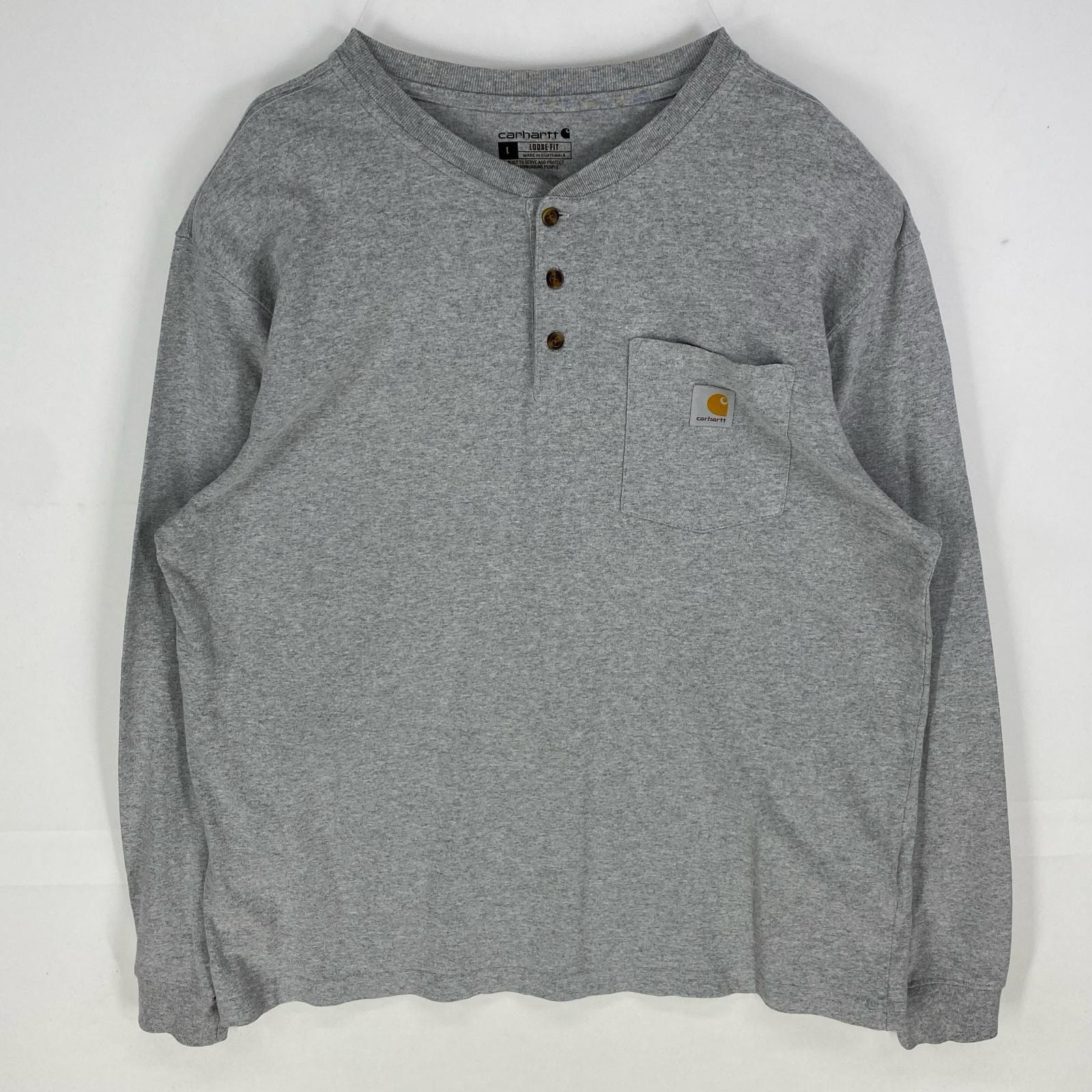 古着 カーハート Carhartt 長袖Tシャツ ヘンリーネック ワンポイント 胸ポケット ロンT ロゴ L  グレー系 メンズ