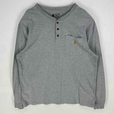 古着 カーハート Carhartt 長袖Tシャツ ヘンリーネック ワンポイント 胸ポケット ロンT ロゴ L グレー系 メンズ