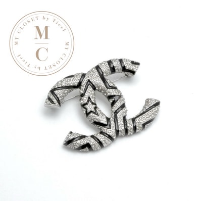 シャネル CHANEL ブローチ コサージュ シルバー ココマーク 星 スター ラインストーン