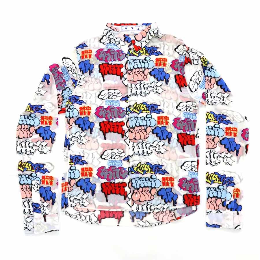 オフホワイト OFF-WHITE 長袖シャツ フェイクレザー/ビスコース×ポリアミド マルチカラー メンズ【中古】 56311i