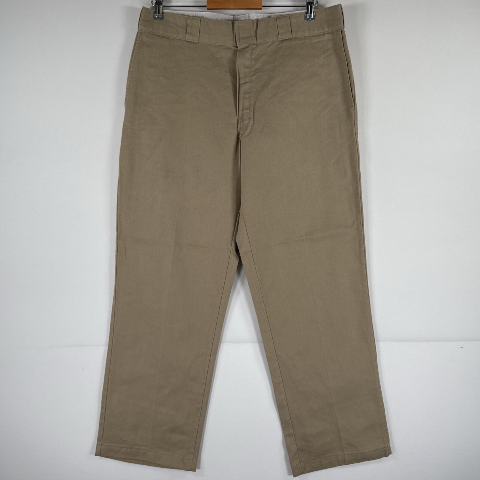古着 ディッキーズ Dickies ワークパンツ ストレート 作業着 大きいサイズ 874 オリジナルフィット ワンポイント ベージュ メンズ